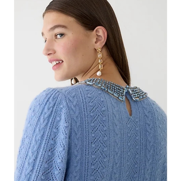 26. J.Crew Pointelle cable-knit crewneck with beaded collar - Picture 3 of 10